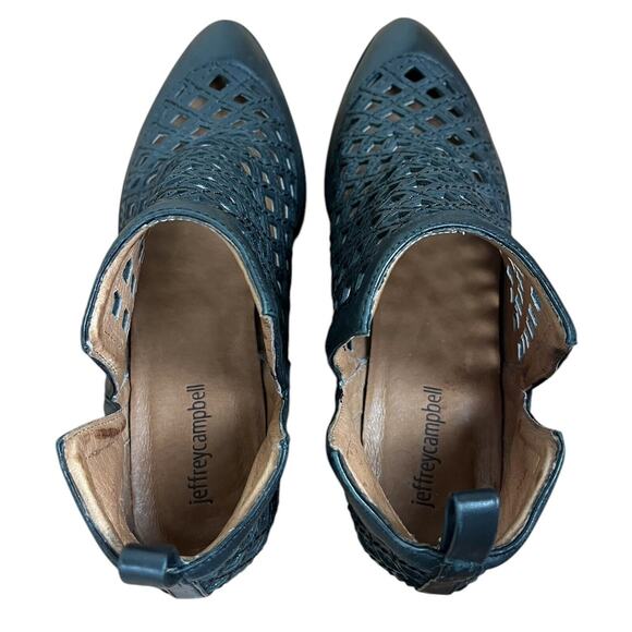 Jeffrey Campbell Taggart Open Weave Ankle Booties Black Leather Boots Size 9 - Picture 10 of 13